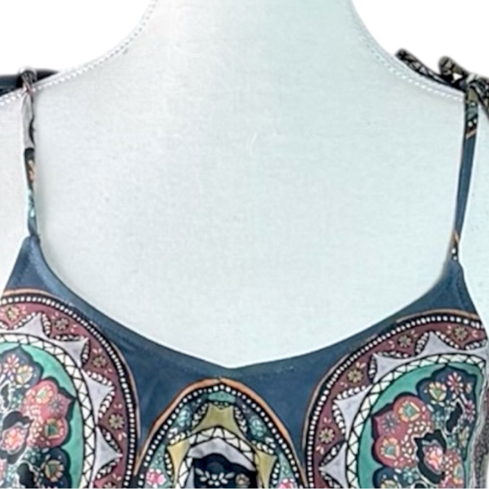 Johnny Was Spezia Mosaic Tie Shoulder‎ Tiered Tankini Top Blue Size S